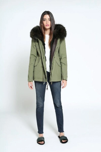 Mr & Mrs Italy Mp015sc2 - Canvas Mini Parka With Black Dyed Lapin Fur