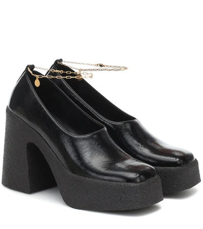 Stella Mccartney Ankle-chain Patent Faux-leather Platform Pumps In Black