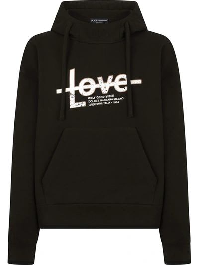 Dolce & Gabbana Only Good Vibes Print Hoodie In Black