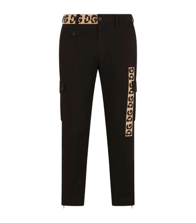 Dolce & Gabbana Stretch Cotton Cargo Pants With Dg Patch In Black