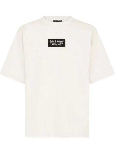 Dolce & Gabbana White Printed Cotton T-shirt With Patch Embellishment