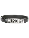 Moschino Slim Logo Plaque Belt In Black