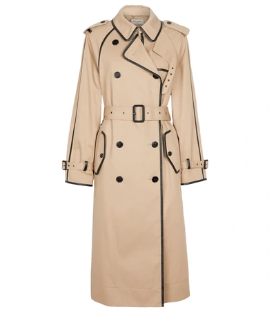 Saint Laurent Belted Leather-trimmed Gabardine Trench Coat In Brown,black