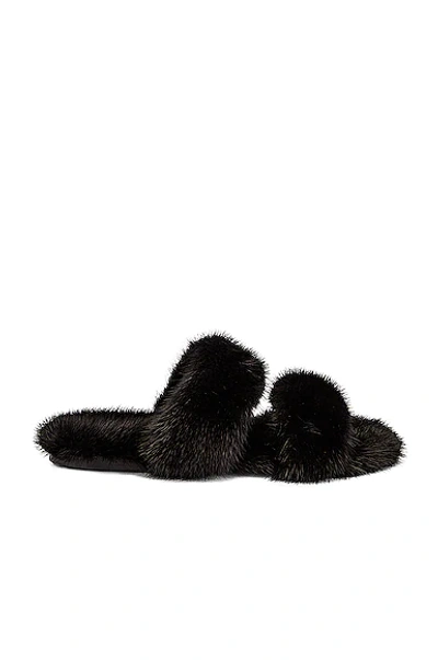 Saint Laurent 10mm Bleach Fur Slide Sandals In Black