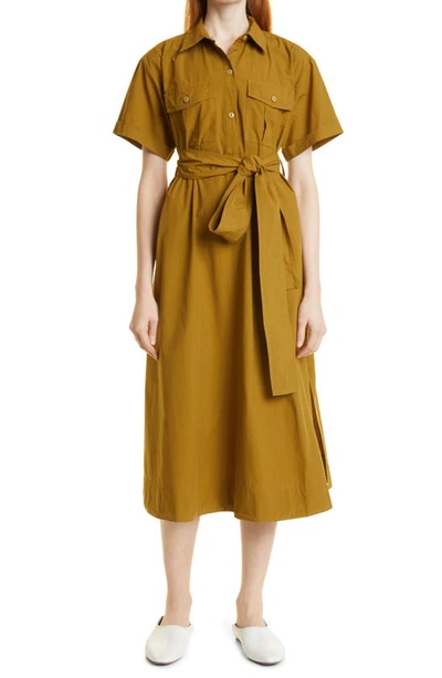 Alex Mill Belted Cotton-poplin Midi Shirt Dress In Golden Olive
