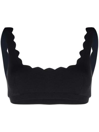 Marysia + Net Sustain Palm Springs Reversible Scalloped Recycled Seersucker Bikini Top In Black Indigo