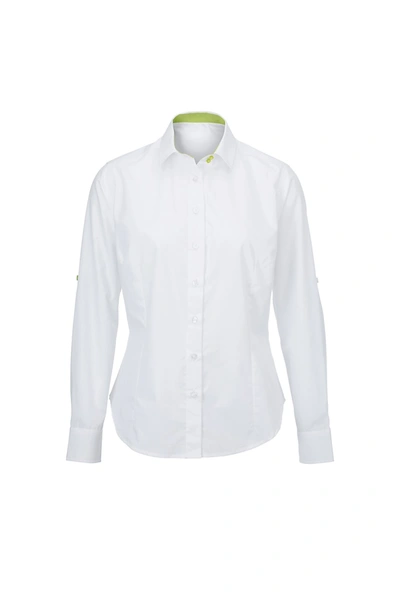 Alexandra Womens/ladies Roll Sleeve Hospitality Work Shirt (white/ Lime)