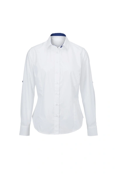 Alexandra Womens/ladies Roll Sleeve Hospitality Work Shirt (white/ Royal)