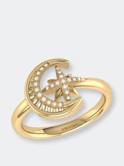 Luvmyjewelry Moon-cradled Star Diamond Ring In 14k Yellow Gold Vermeil On Sterling Silver