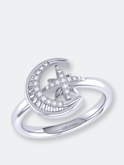 Luvmyjewelry Moon-cradled Star Diamond Ring In Sterling Silver In Grey