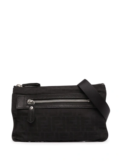 Pre-owned Fendi 2000s Zucca Pattern Belt Bag In Black