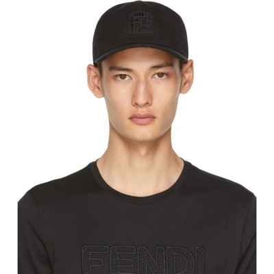 Fendi Ff Logo Knit Baseball Cap In Black