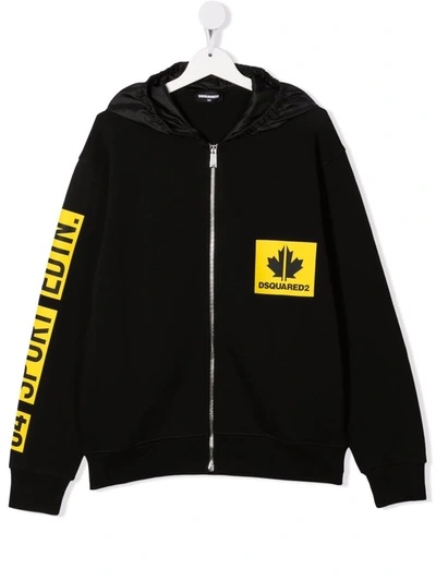 Dsquared2 Teen Sports Dept Zip-up Hoodie In Black