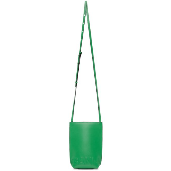 Ganni Logo-embossed Recycled-leather Cross-body Bag In Kelly Green 