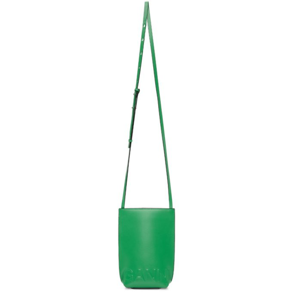 Ganni Logo-embossed Recycled-leather Cross-body Bag In Kelly Green Ganni Logo-embossed Recycled-leather Cross-body Bag In Kelly Green