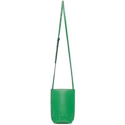 Ganni Logo-embossed Recycled-leather Cross-body Bag In Green