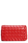 Bottega Veneta Mini Intrecciato Leather Crossbody Flap Bag In Bright Red