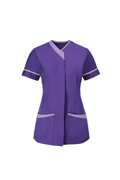 Alexandra Womens/ladies Contrast Trim Medical/healthcare Work Tunic (pack Of 2) (purple/li