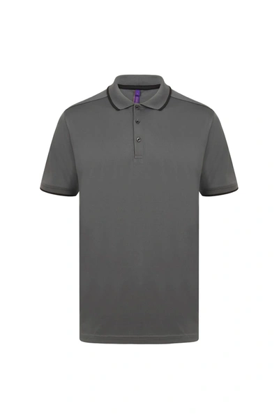 Henbury Mens Hicool Tipped Polo Shirt (charcoal/black) In Grey