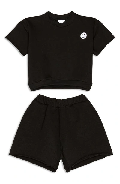 Miles And Milan Babies' Kids' Khary Short Sleeve Sweatshirt & Shorts Set In Black