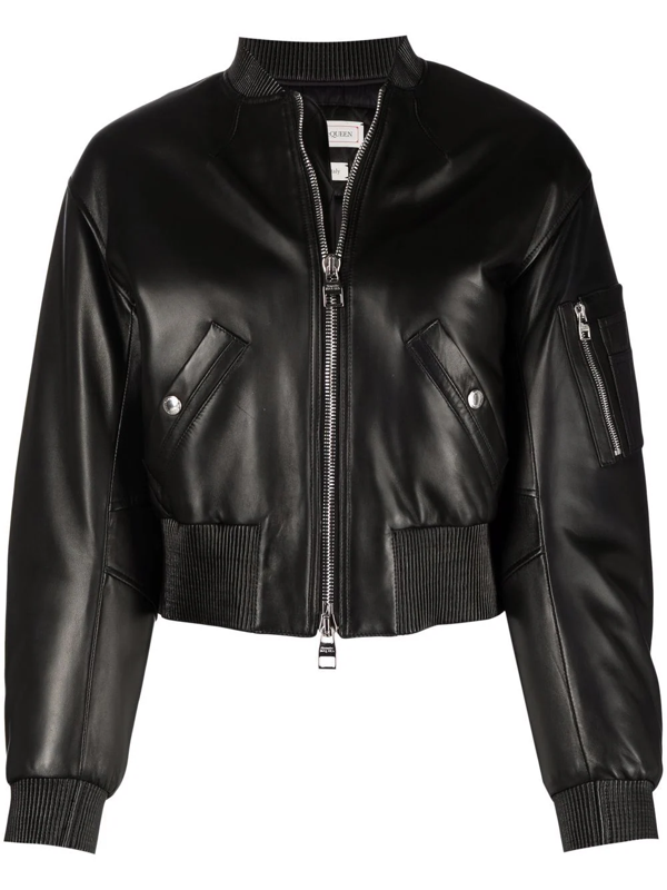 black fitted bomber jacket