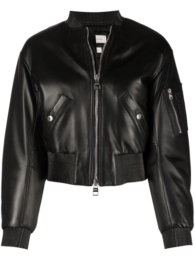 Alexander Mcqueen Womens Black Fitted Leather Bomber Jacket 12
