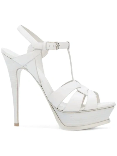 Saint Laurent Tribute Patent Leather Sandals In White