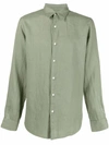 Theory Irving Linen Button Down Shirt In Green