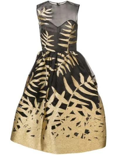 Oscar De La Renta Metallic Leaf Fil Coupe Cocktail Dress In Black Gold