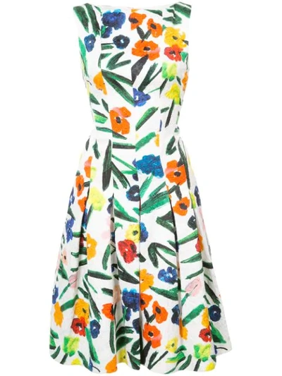 Oscar De La Renta High-neck Sleeveless Floral-print Knee-length Cocktail Dress In Ivory