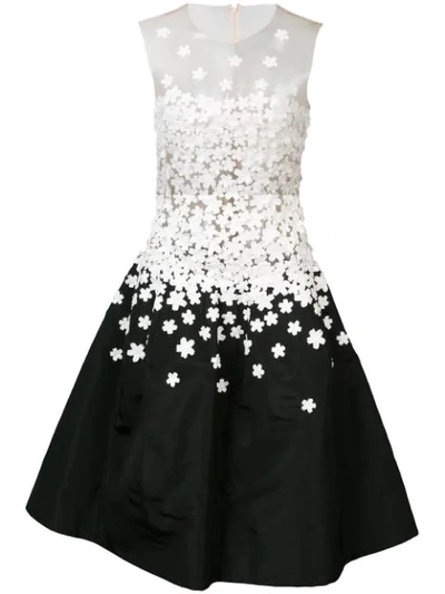 Oscar De La Renta Sleeveless Illusion Jewel Neck Embellished Dress In Black White