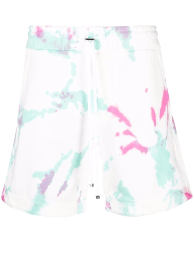 Amiri Core Tie-dye Cotton-jersey Track Shorts In Pea Ice Blanc