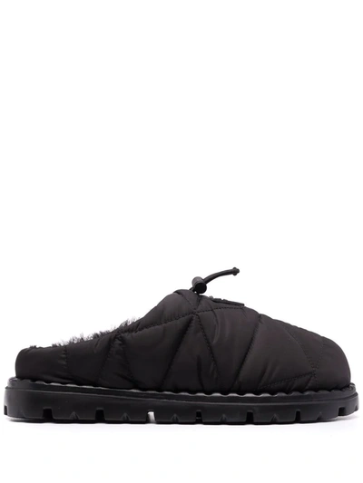 Prada Quilted Nylon And Shearling Backless Loafers In Black