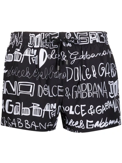 Dolce & Gabbana Men's Multi-logo Swim Shorts In Black