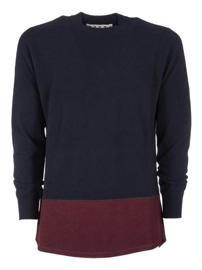 Marni Block Color Sweater In Navy Burgundy