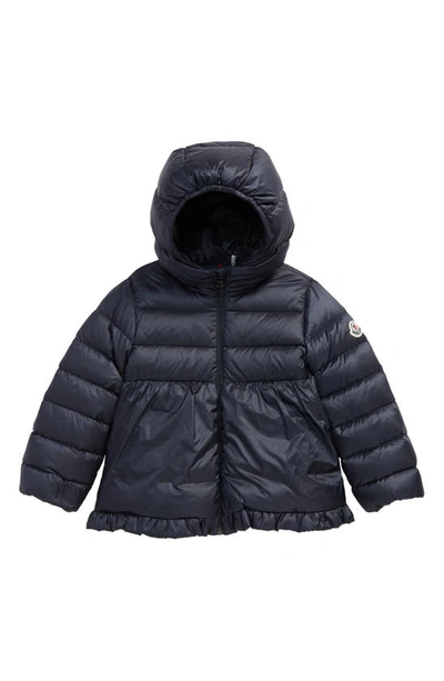 Moncler Kids' Odile Hooded Water Resistant Down Jacket In Navy