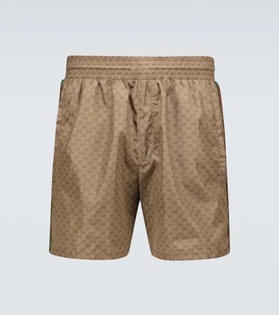 Gucci Monogram Print Track Shorts In Brown