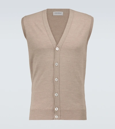 John Smedley Stavely Knitted Wool Vest In Beige