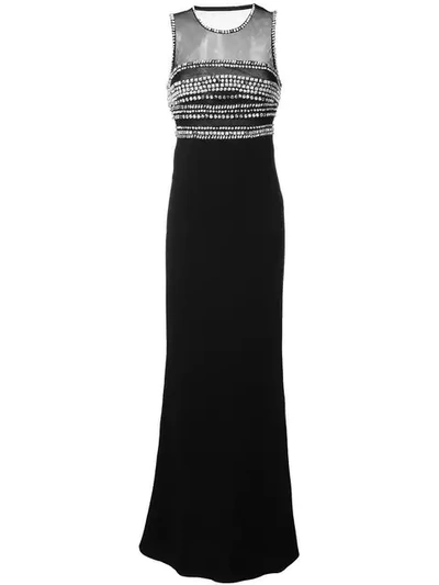 Roberto Cavalli Crystal Embellished Crêpe Gown In Black