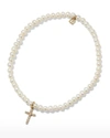 Sydney Evan 14k Diamond Cross & Pearl Bracelet