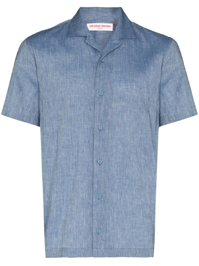 Orlebar Brown Hibbert Camp-collar Linen And Cotton-blend Shirt In Blue