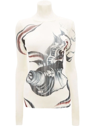 Jw Anderson Abstract-print High-neck Knitted Top In White