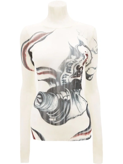 Jw Anderson Abstract-print High-neck Knitted Top In Off White Black