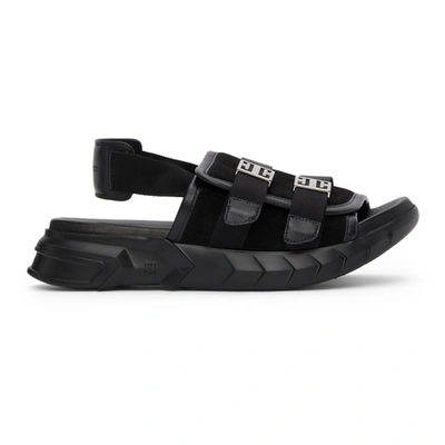 Givenchy Marshmallow Logo-detailed Canvas And Leather-trimmed Suede Sandals In Black