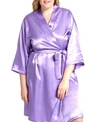 Icollection Plus Size Marina Lux Satin Robe Lingerie In Lavender