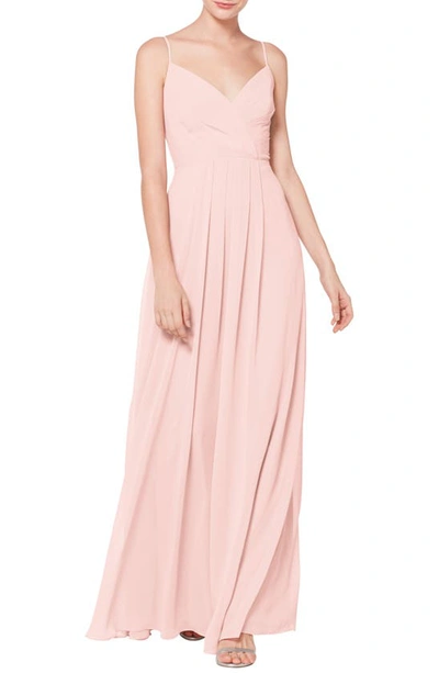 Levkoff Surplice Neck Chiffon A-line Gown In Petal Pink
