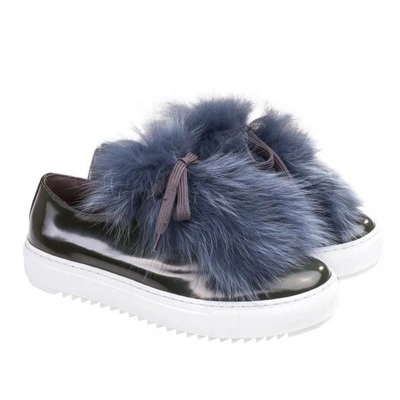 Mr & Mrs Italy Fur Trim Embellished Sneakers In Green