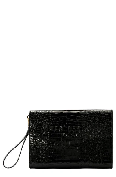 Ted Baker Crocey Croc Embossed Faux Leather Clutch In Black