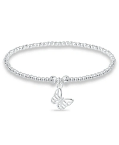 Macy's Bead Butterfly Charm Bracelet In Silver Plate