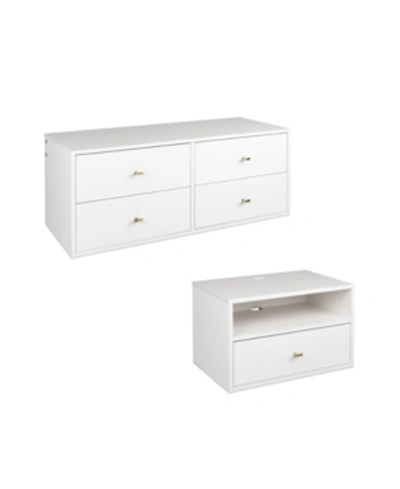 Prepac Hanging Dresser And Nightstand Set In White